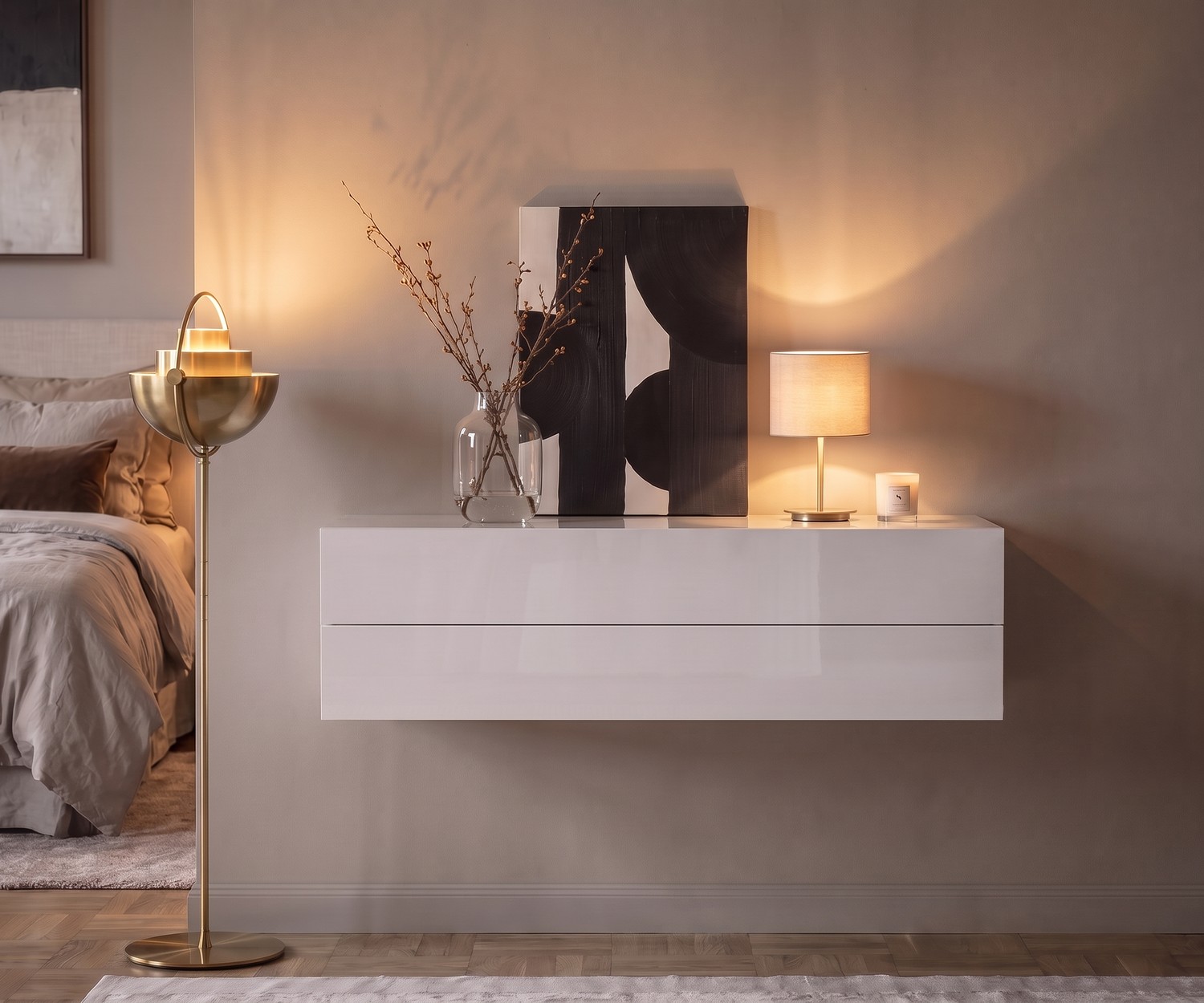 Cassettiera sospesa bianca Novamobili Easy Cassettiera sospesa Novamobili Easy per la camera da letto, comò sospeso bianco con cassetti in stile moderno.