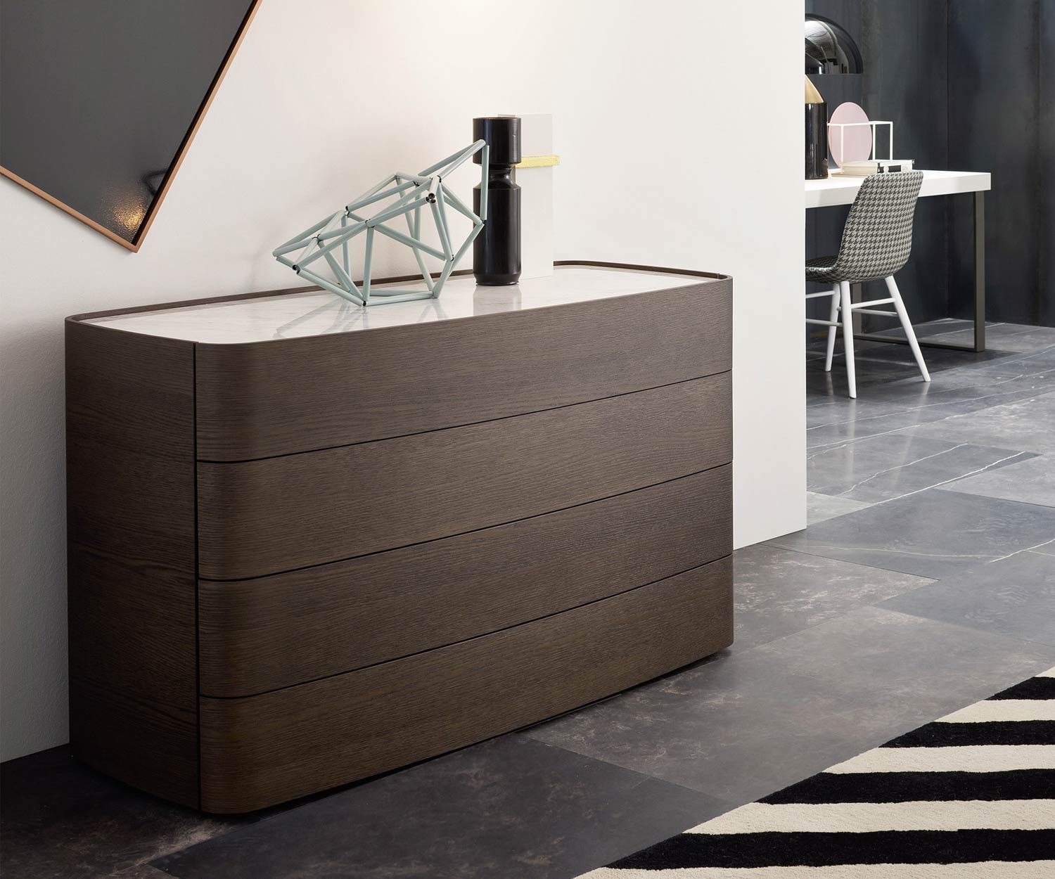 Novamobili Cassettiera Norman 4 cassetti rovere Terra N01 con piano in marmo Novamobili Cassettiera Norman 4 cassetti rovere Terra N01 con piano in marmo