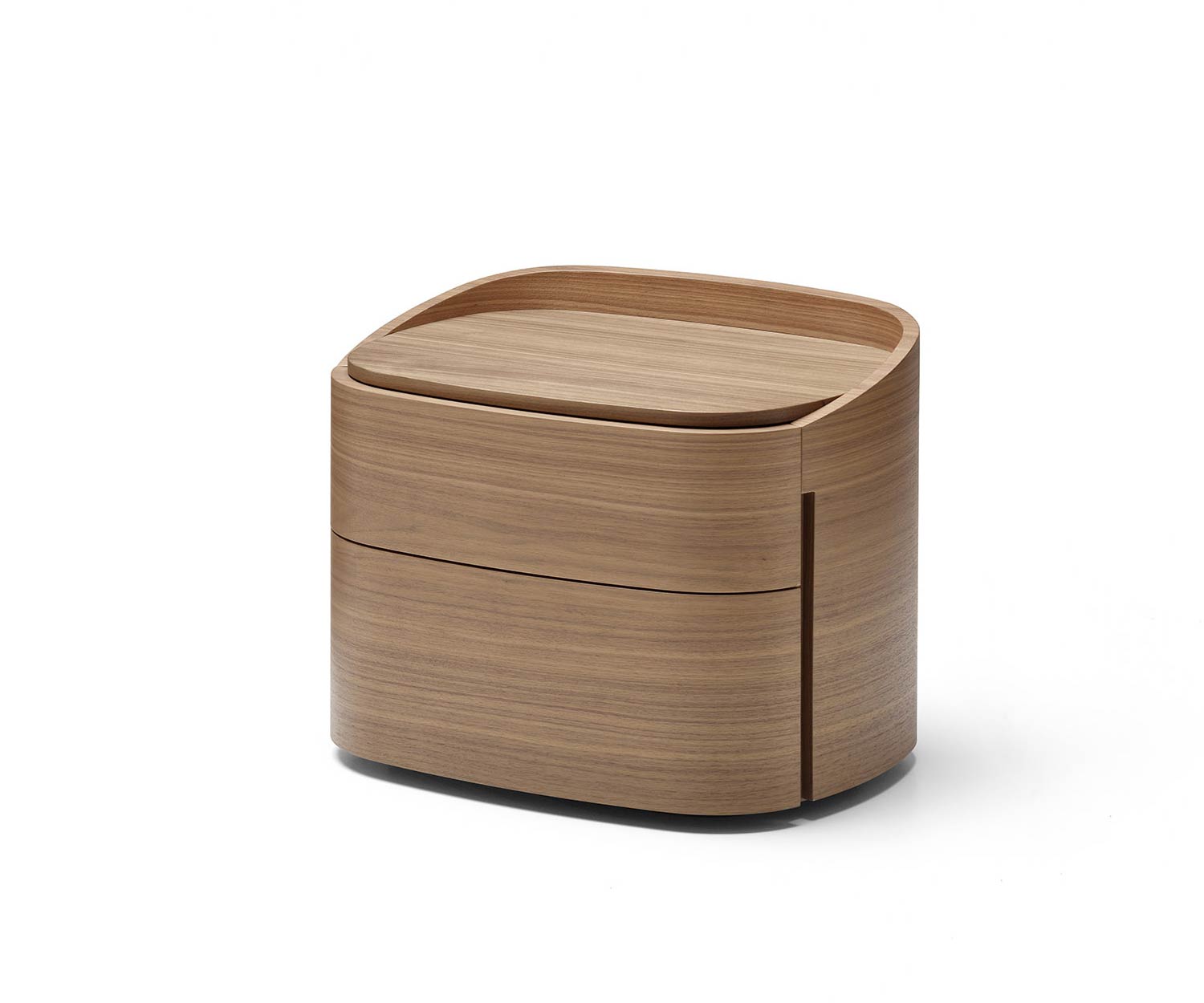 Comodino di design Round in impiallacciatura di noce Comodino di design Round in impiallacciatura di noce