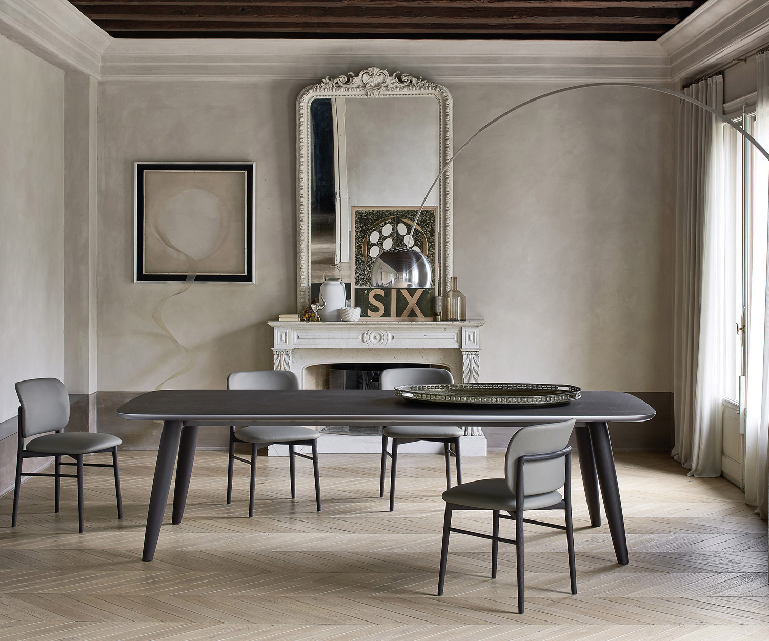 Grande tavolo da pranzo rettangolare di design Livitalia Convivio in soggiorno