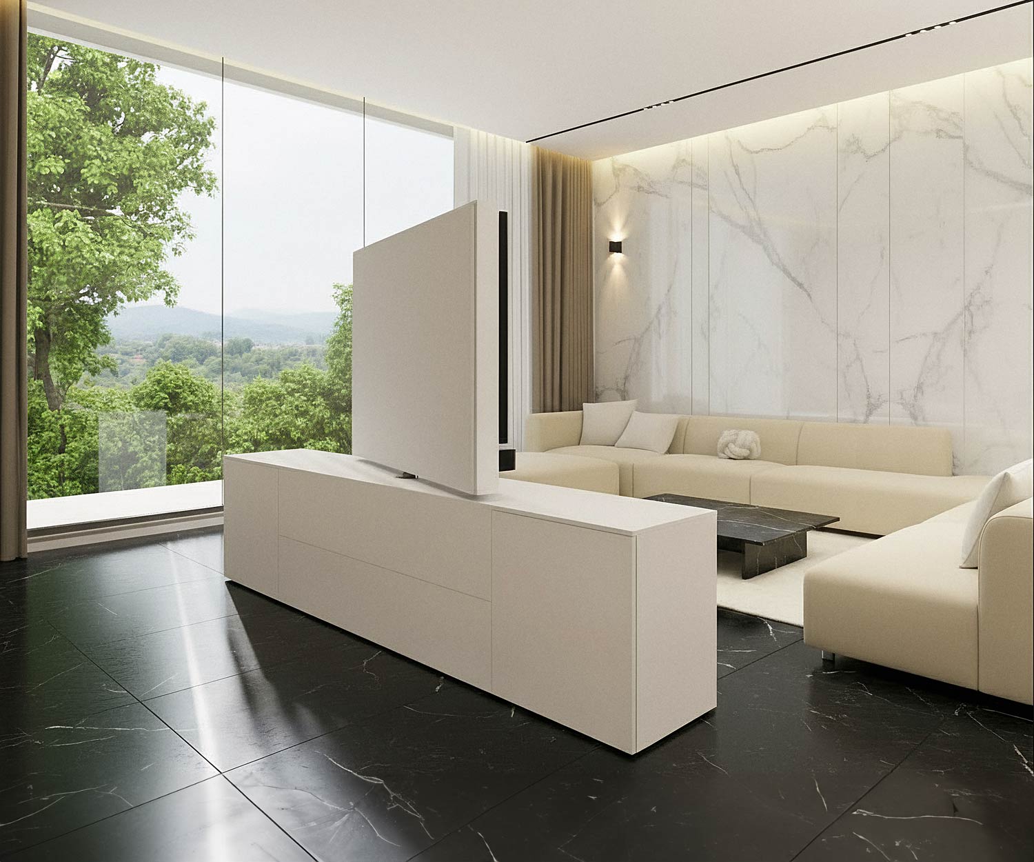 Livitalia Roto Sideboard Raumteiler mit drehbarem TV Paneel