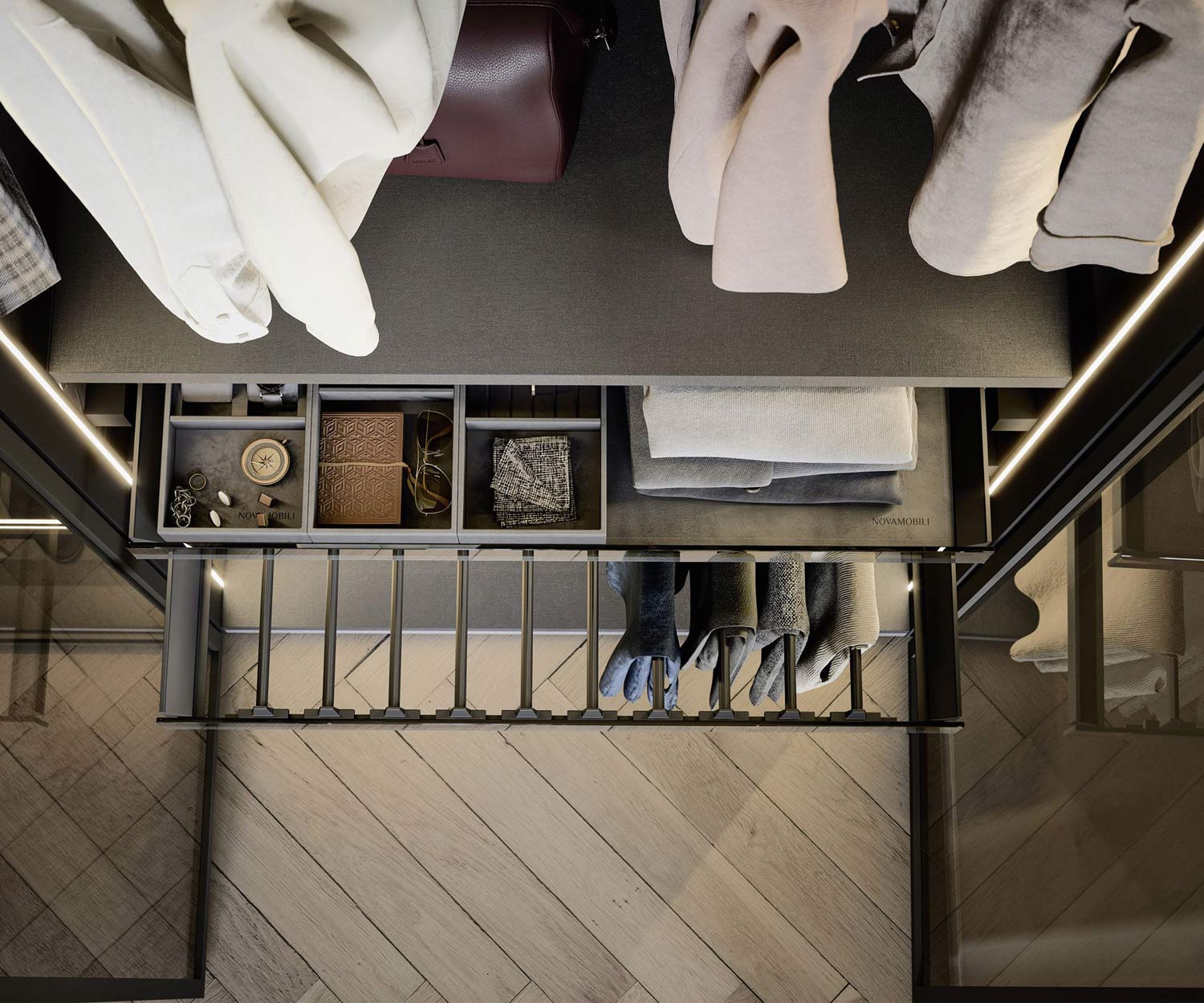 Armadio di lusso con cassetto estraibile per accessori e porta pantaloni Armadio di lusso con cassetto estraibile per accessori e porta pantaloni