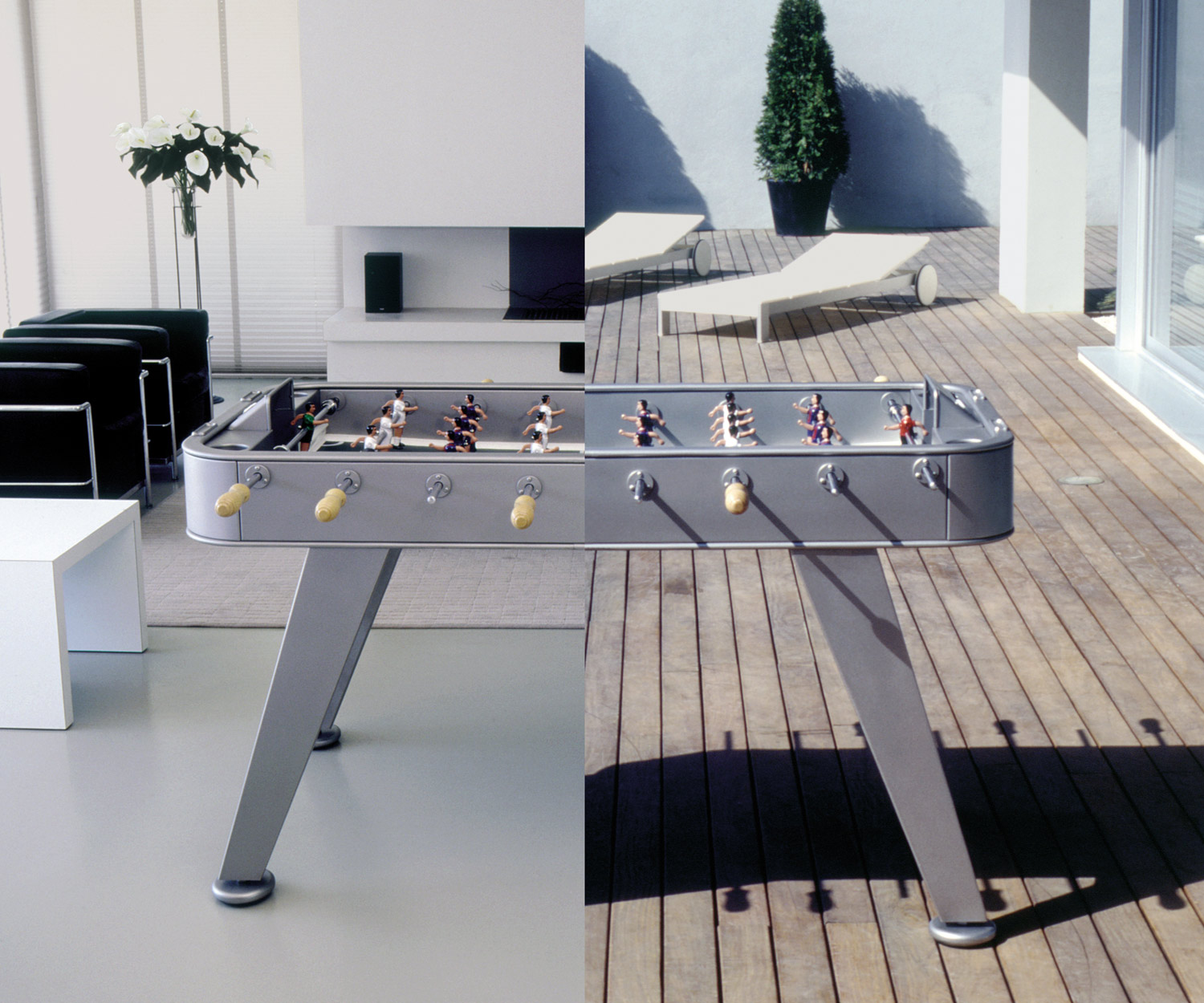 Moderno RS Barcelona biliardino da interno esterno grigio argento acciaio inox Moderno RS Barcelona biliardino da interno esterno grigio argento acciaio inox