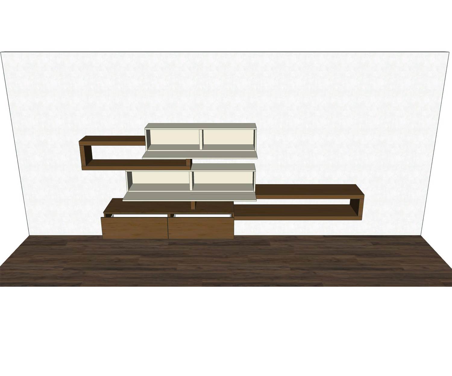 Livitalia Pensile C25 sketch con ante aperte ed elementi in codice colore Livitalia Pensile C25 sketch con ante aperte ed elementi in codice colore