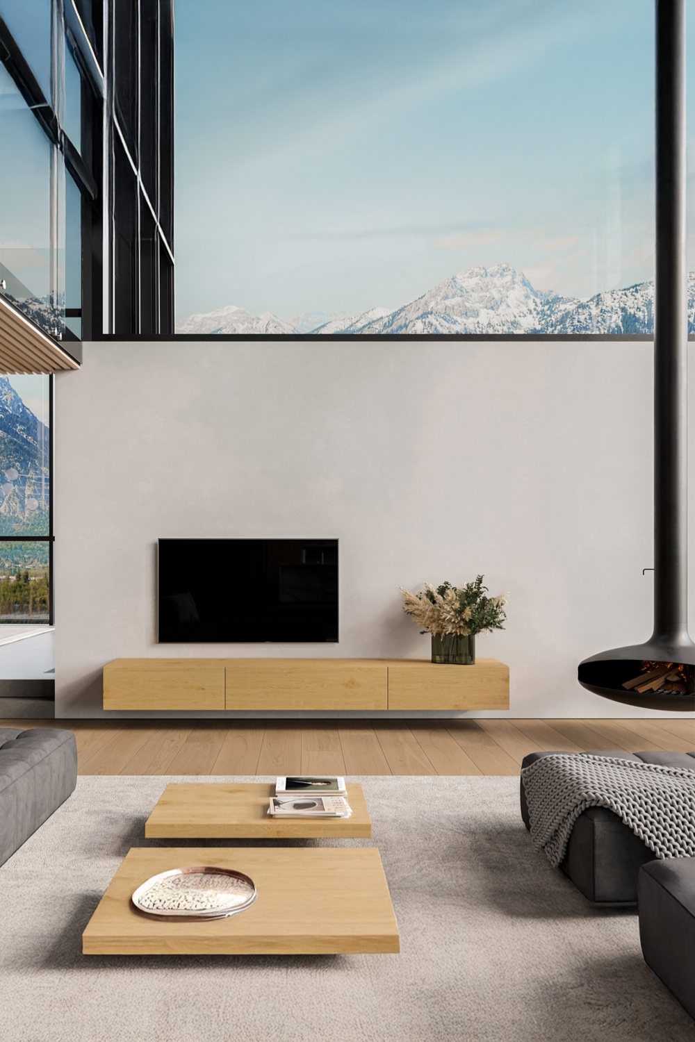 soggiorno-in-tonalita-naturali-con-lowboard-e-tavolini-da-salotto-in-sfumature-di-legno