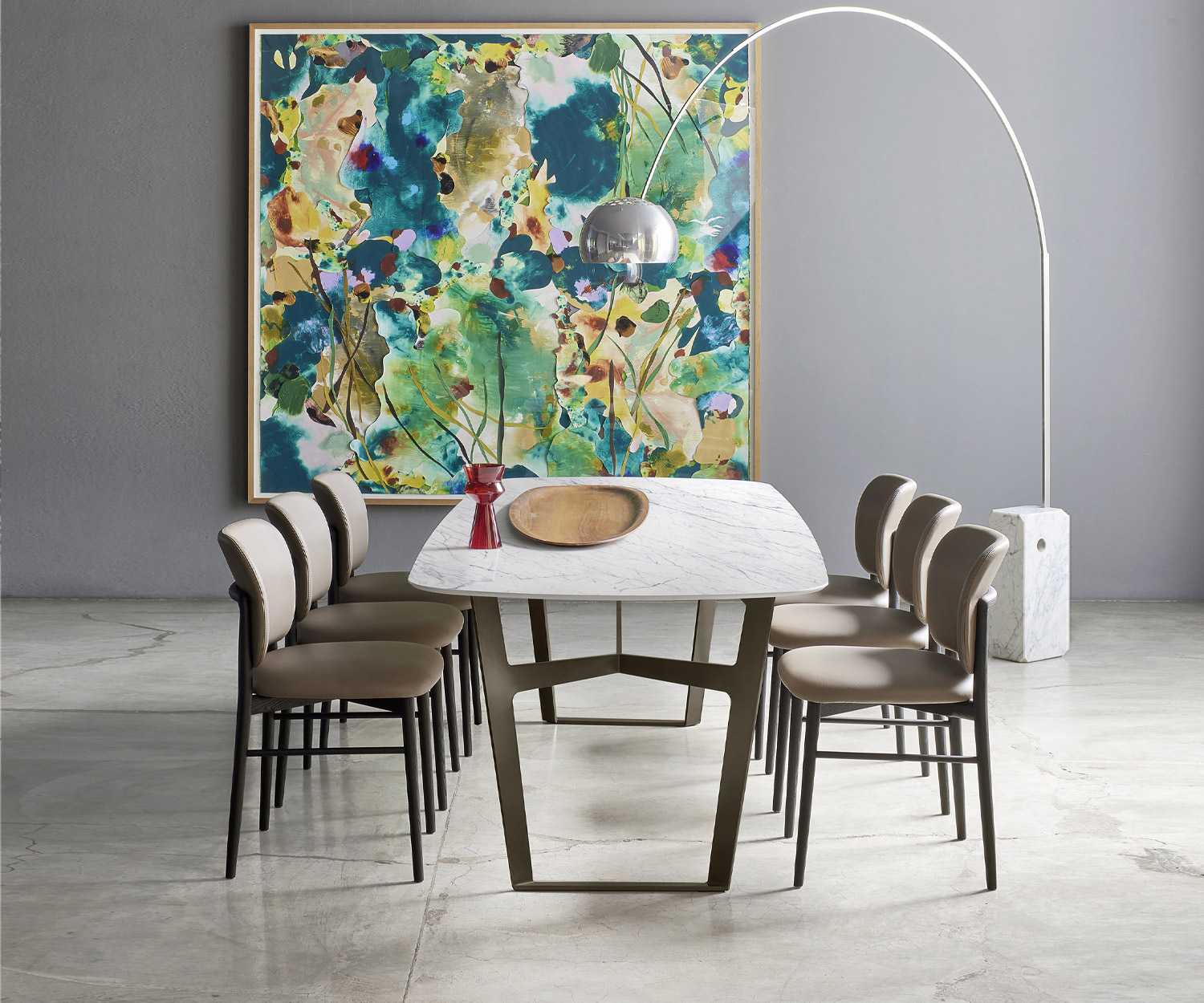 Moderno Livitalia Tavolo da pranzo di design Obi dal lato Piano in ceramica bianco