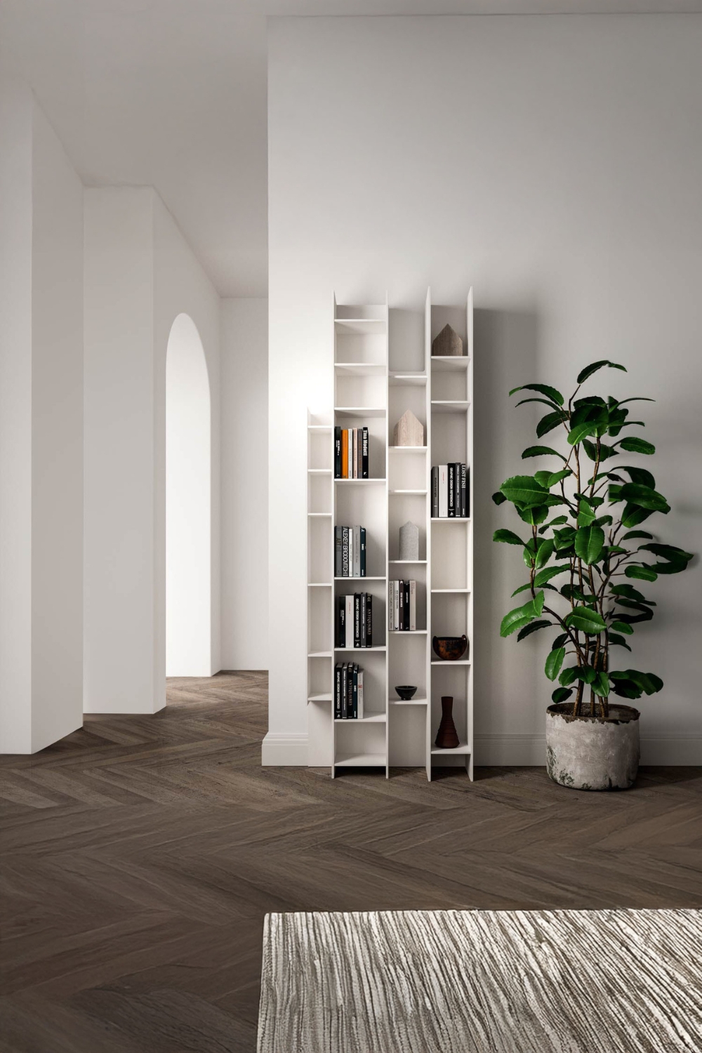 ambiente-minimalista-con-scaffale-dal-design-creativo-e-grande-pianta-verde-in-vaso