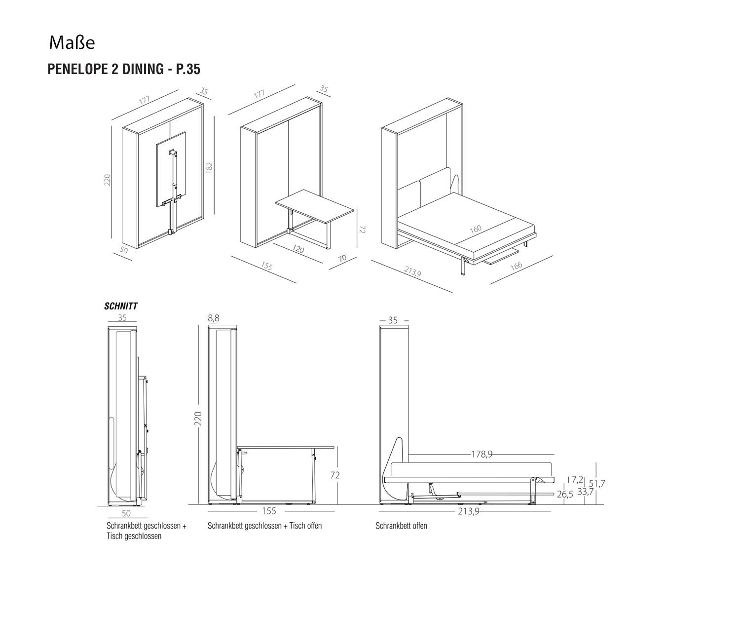 Clei Penelope 2 Dimensioni della sala da pranzo profondità 35 cm Clei Penelope 2 Dimensioni della sala da pranzo profondità 35 cm
