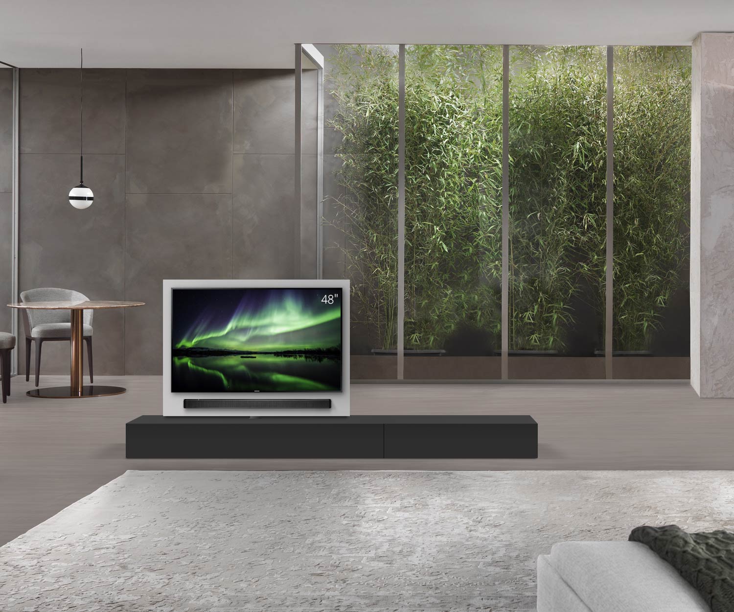 Livitalia Divisorio basso Roto design con pannello TV orientabile L150 50 H25 P56 NeroM B90re oBox