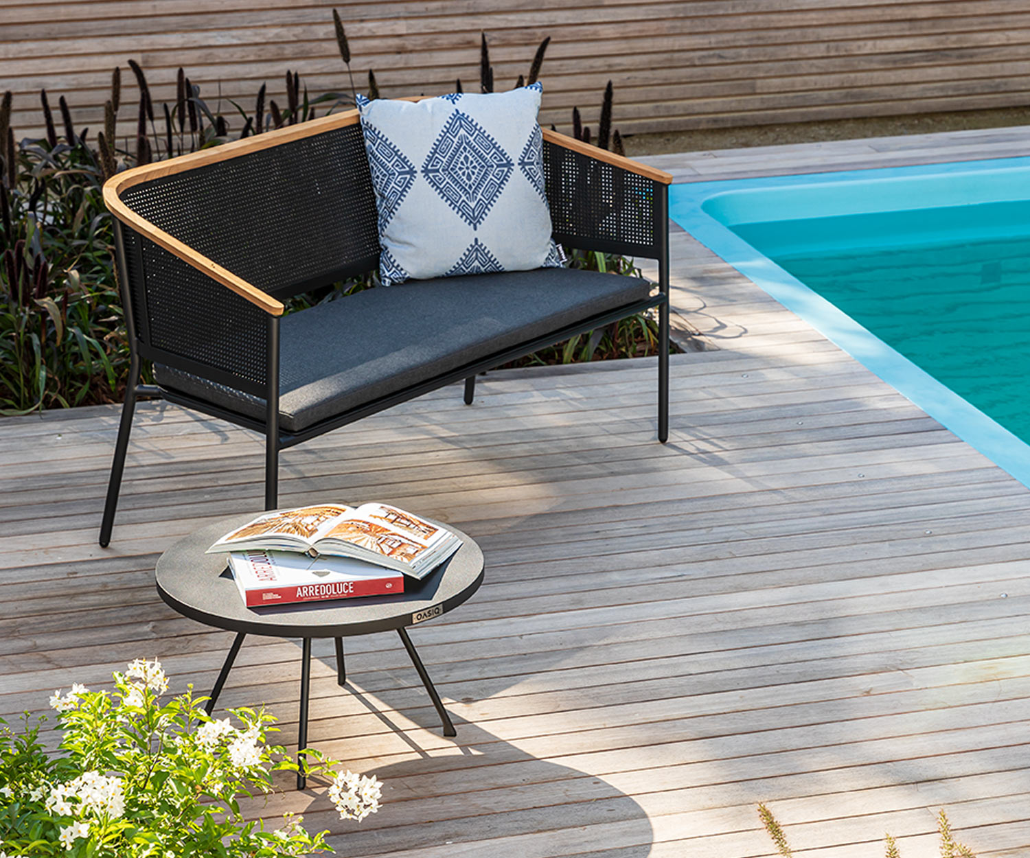 Esclusivo Oasiq Divano da giardino design a 2 posti Riad struttura in alluminio antracite Esclusivo Oasiq Divano da giardino design a 2 posti Riad struttura in alluminio antracite