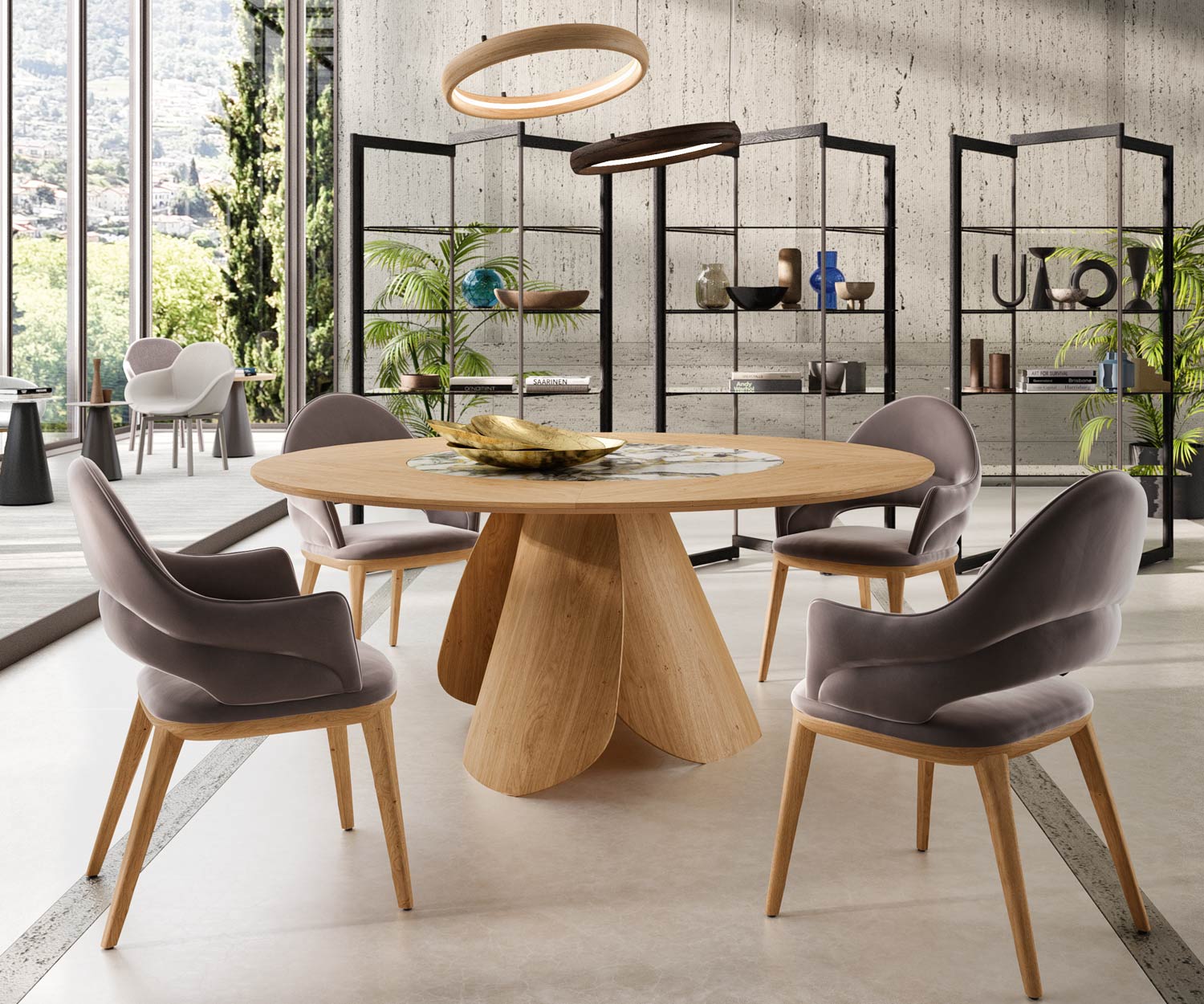 Ozzio Veliero T314 Design tavolo da pranzo rotondo in rovere Carbone Emperador Ozzio Veliero T314 Design tavolo da pranzo rotondo in rovere Carbone Emperador