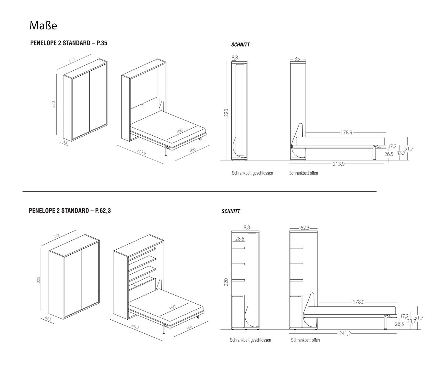 Clei Penelope 2 armadio letto design schizzo dimensioni Clei Penelope 2 armadio letto design schizzo dimensioni