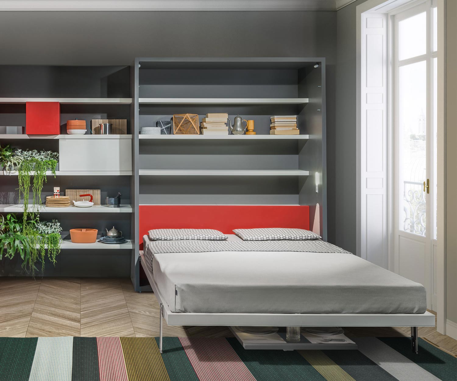 Clei Letto pieghevole di design con tavolo da pranzo 160x200 cm superficie di appoggio Clei Letto pieghevole di design con tavolo da pranzo 160x200 cm superficie di appoggio