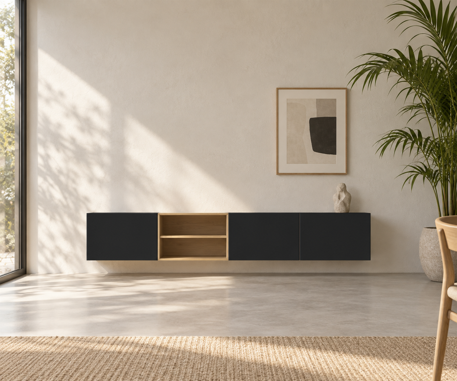 Livitalia Box 18 Madia sospesa 240 cm – Nero opaco + Rovere chiaro Livitalia Box 18 Madia sospesa 240 cm – Nero opaco + Rovere chiaro