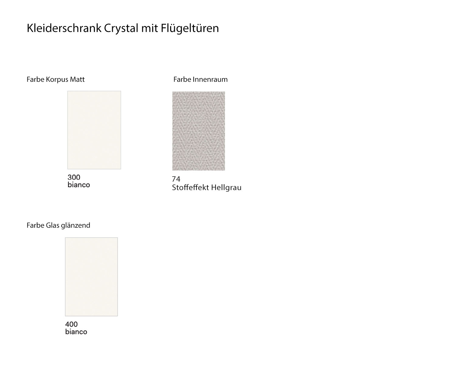 Panoramica dei colori Novamobili Armadio Crystal con interno grigio chiaro effetto tessuto