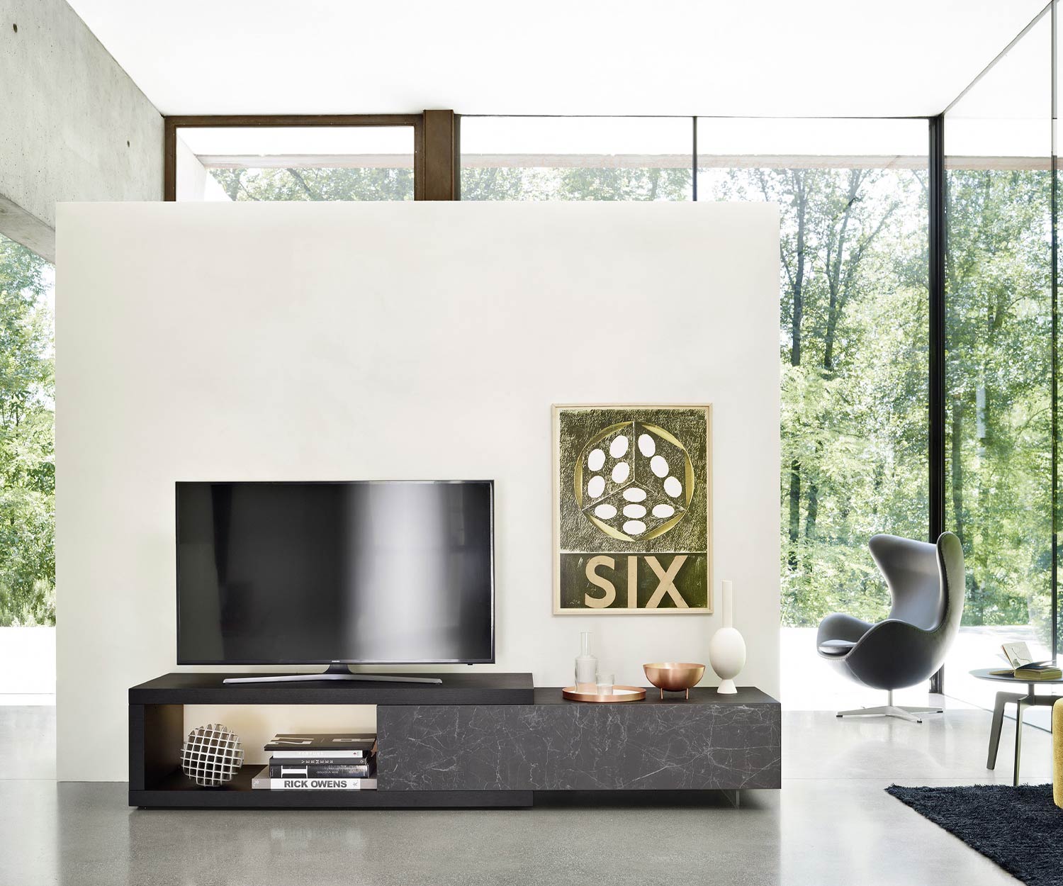 Esclusivo Livitalia Design Parete TV C01 per TV a schermo piatto con panca e base a terra