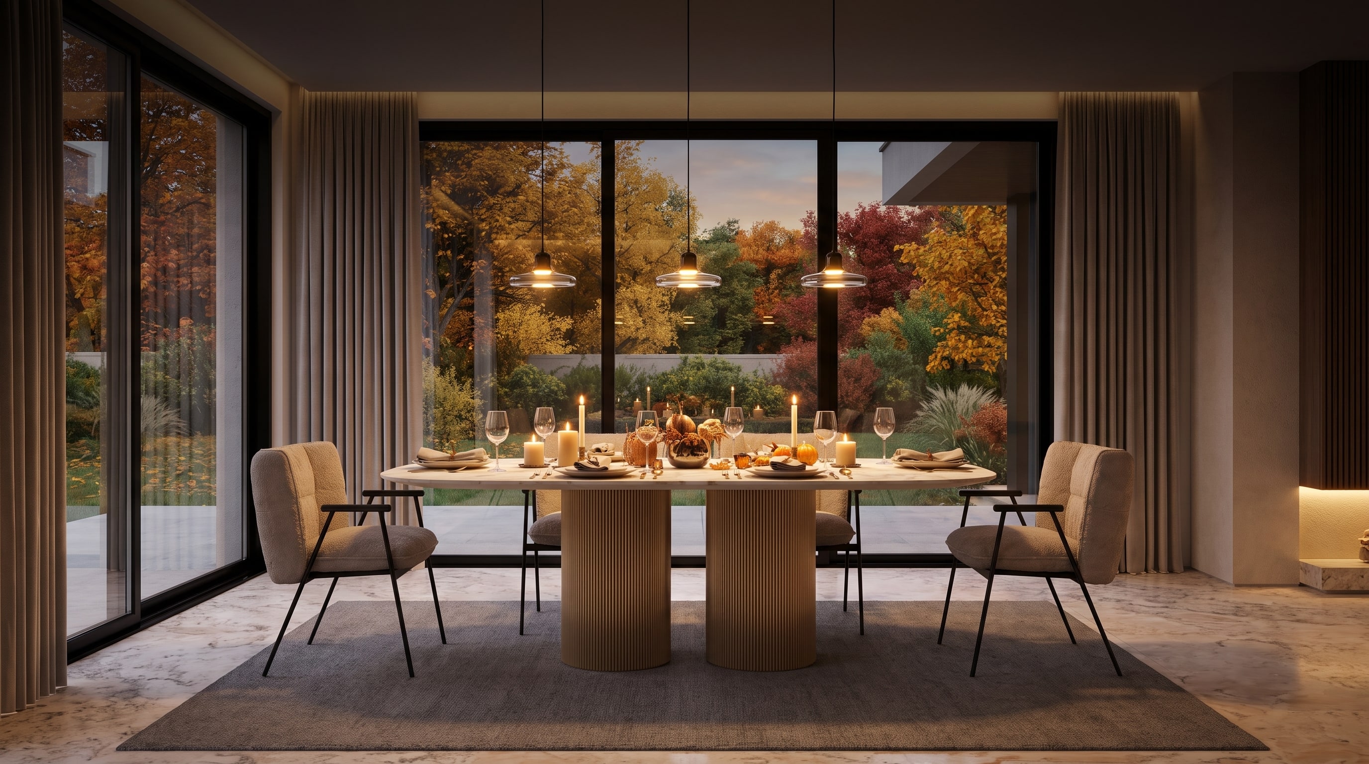 Mobili Design Sala da Pranzo: L'Impatto Scenografico dei Tavoli Scultorei nella Luce d'Autunno