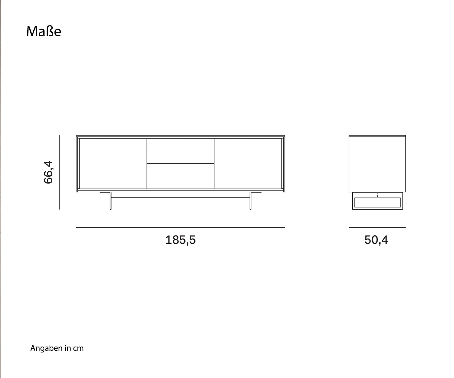 Credenza di design shadow 3 da Novamobili Schizzo dimensioni cassetti centro
