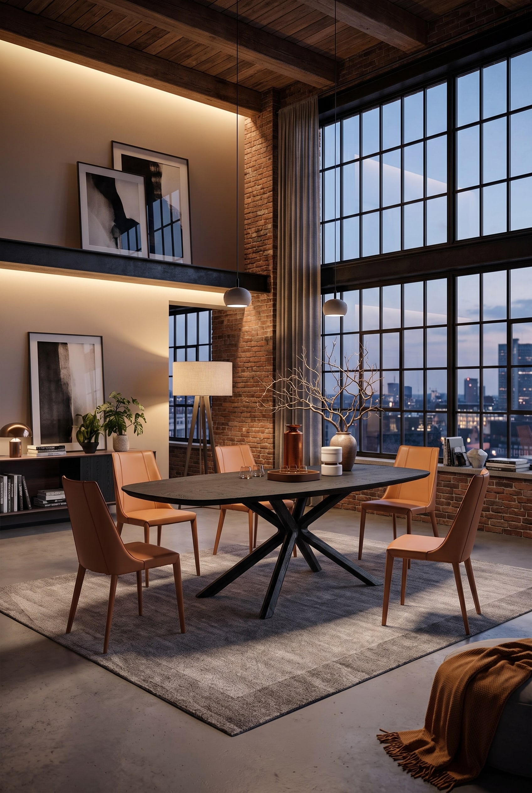 Loft Esszimmer mit großem Esstisch im Industrial Style
