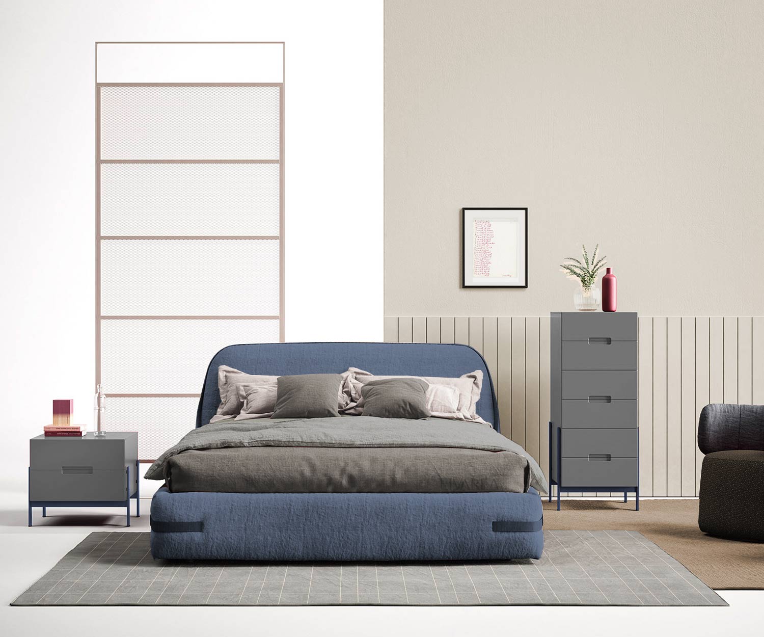 Comodino di design di alta qualità Novamobili Float in grigio in camera da letto