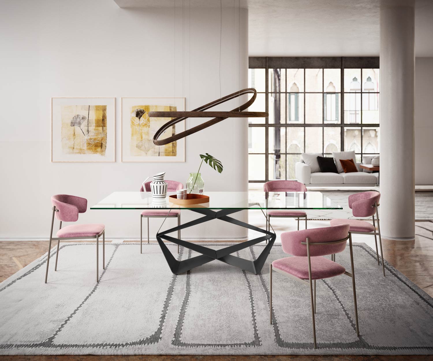 Tavolo da pranzo moderno quadrato in vetro 240 cm Tavolo da pranzo moderno quadrato in vetro 240 cm