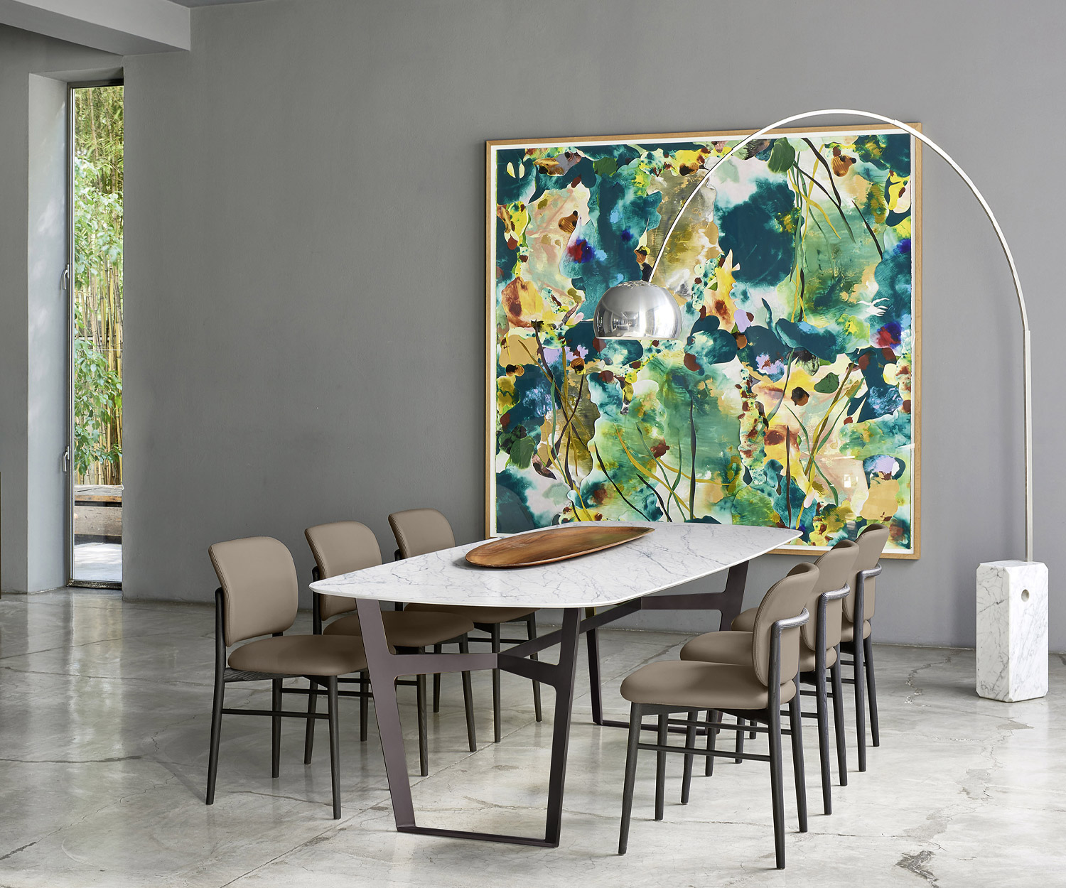 Tavolo da pranzo Obi Livitalia con piano in ceramica bianca e 6 sedie in sala da pranzo Tavolo da pranzo Obi Livitalia con piano in ceramica bianca e 6 sedie in sala da pranzo