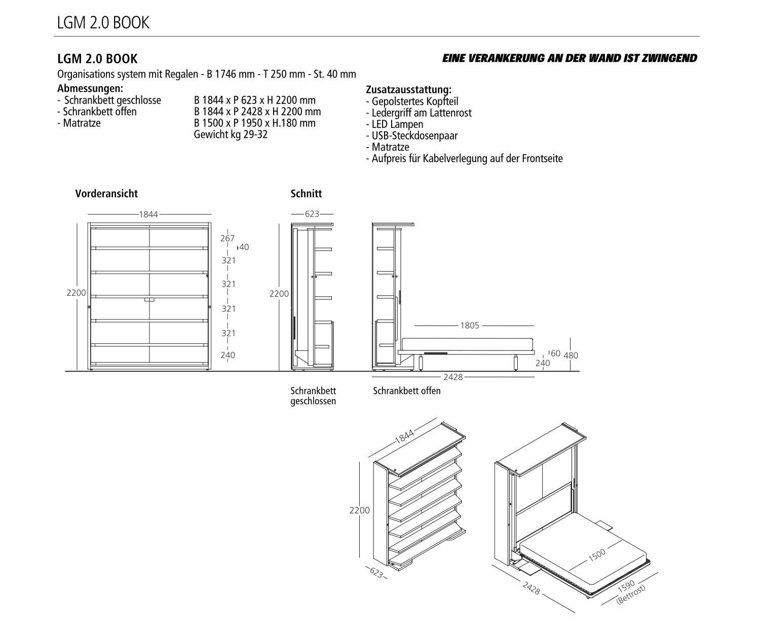 Clei Armadio letti LGM 2 TV+ Tavolo Clei Armadio letti LGM 2 TV+ Tavolo