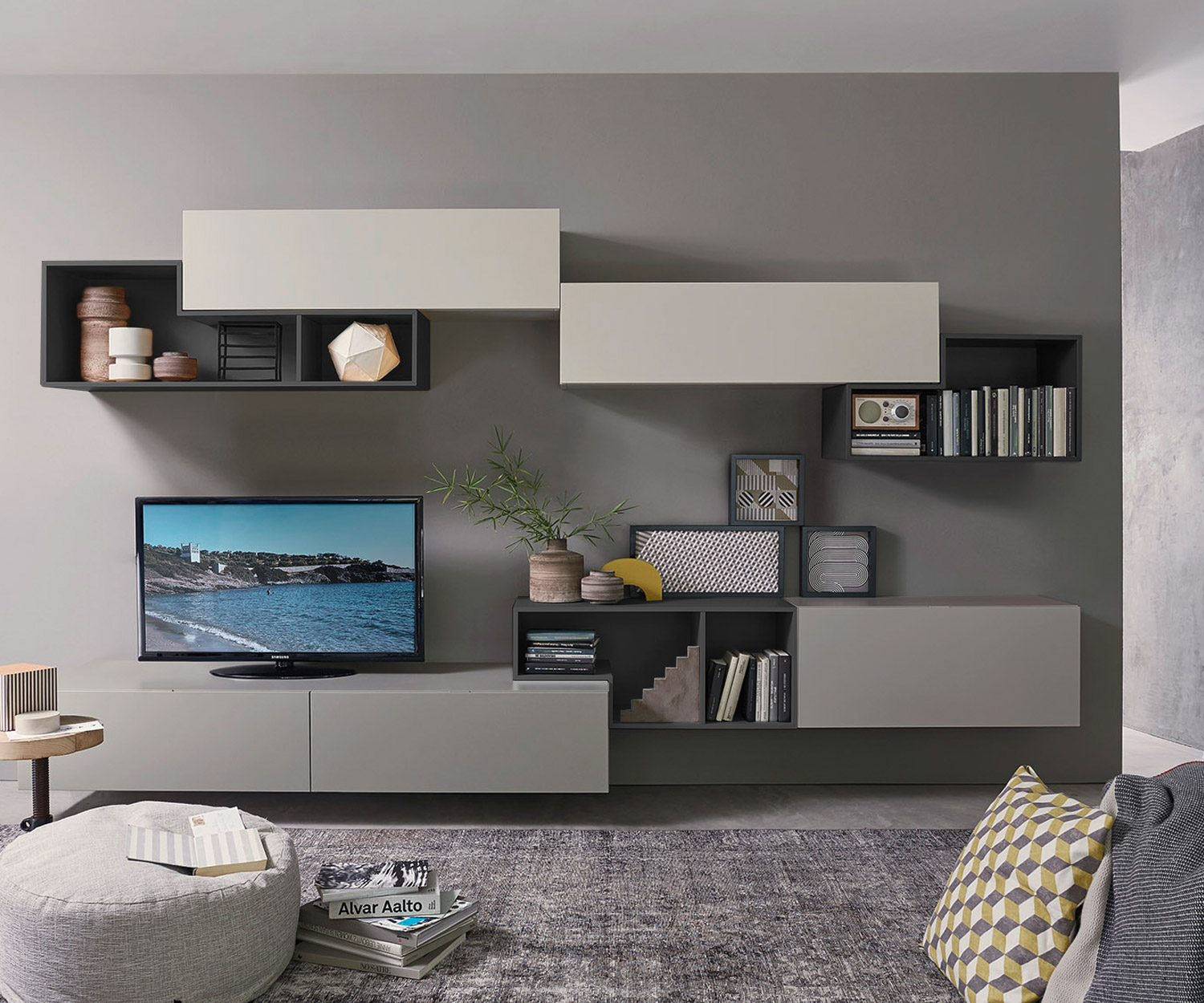 Esclusivo Livitalia Pensile design Tetris C19 Floating in grigio e bianco opaco