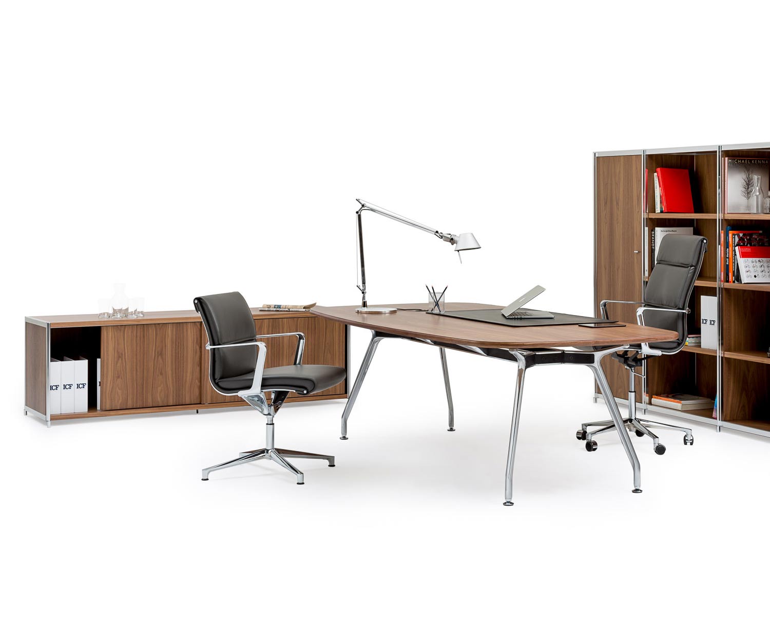 ICF Unitable Manager tavolo da lavoro di design in alluminio noce ICF Unitable Manager tavolo da lavoro di design in alluminio noce