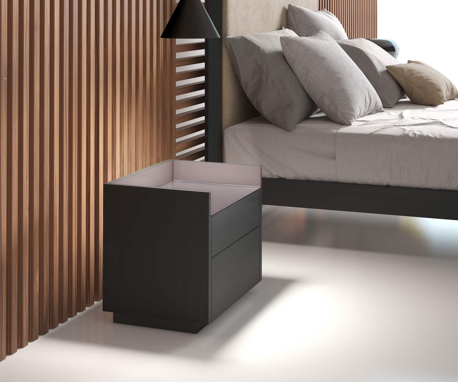 Comodino di design di alta qualità in camera da letto con due cassetti scuri