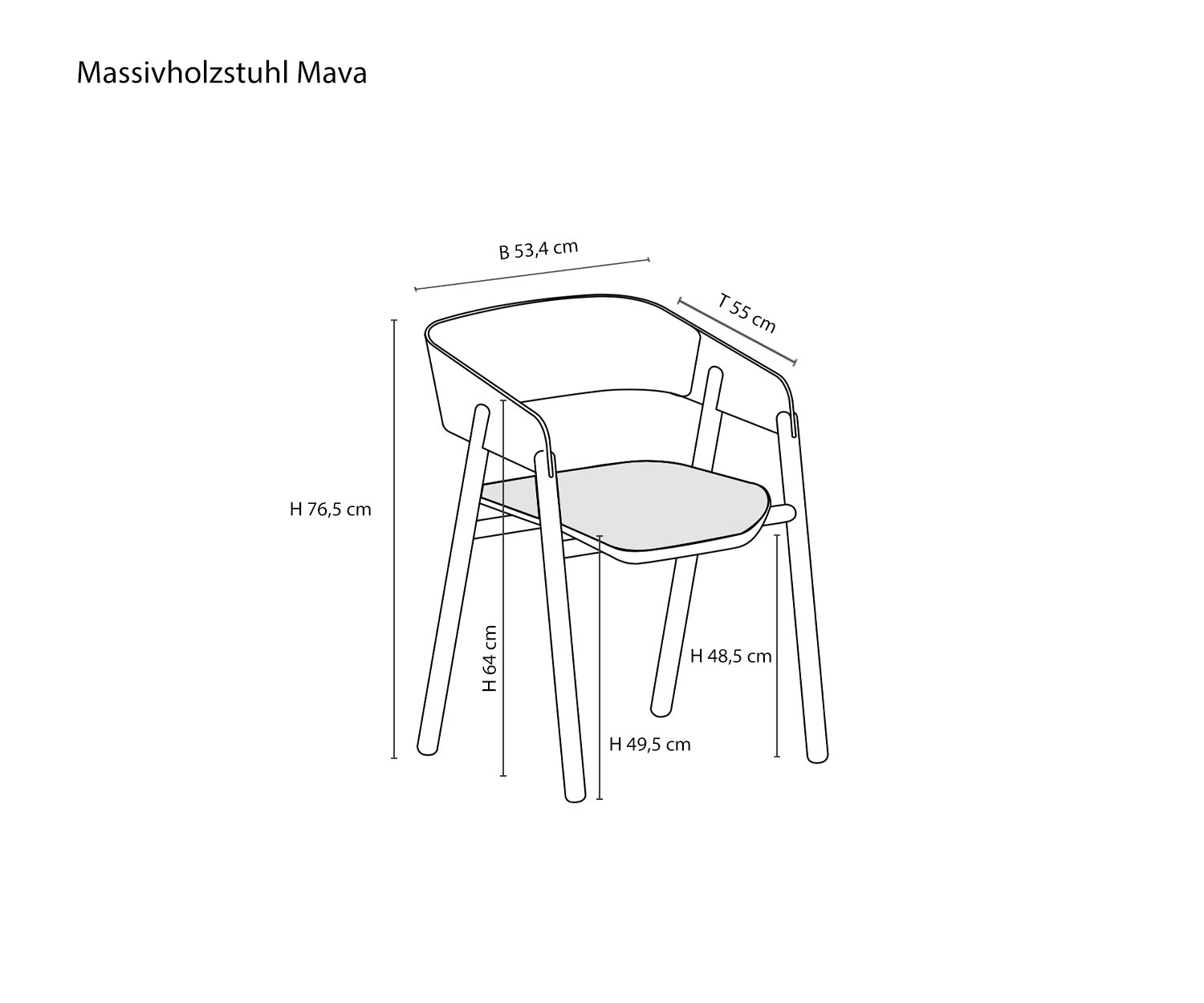 Sedia di design in legno Mava di Punt Sketch Dimensioni Dimensioni Informazioni sulle dimensioni
