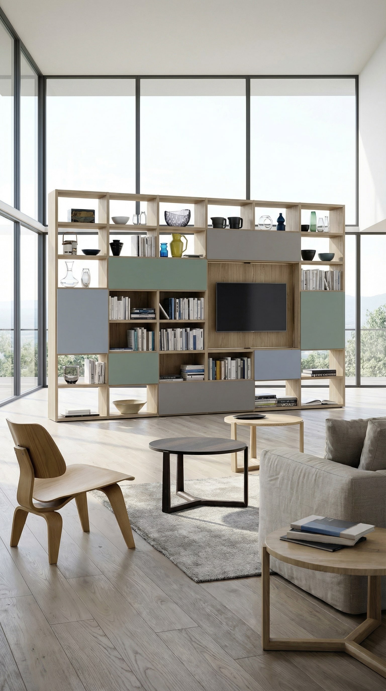 Libreria modulare con TV integrata e tecnologia nascosta