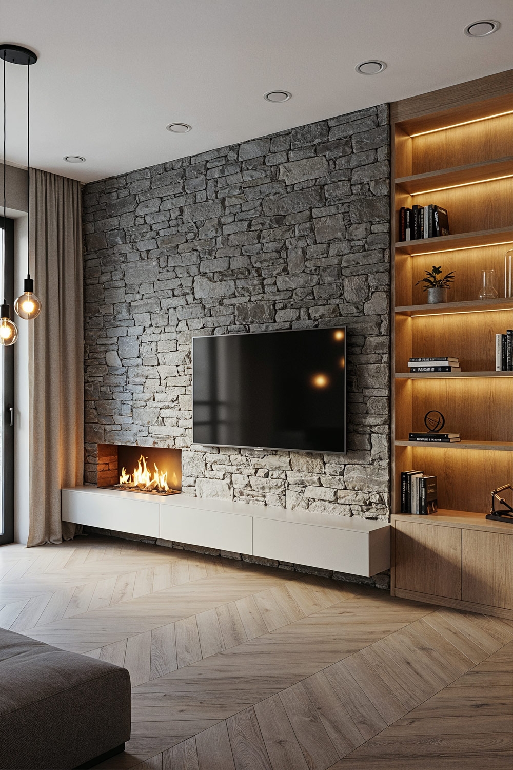 parete-scaffale-con-illuminazione-e-riempita-con-diverse-decorazioni