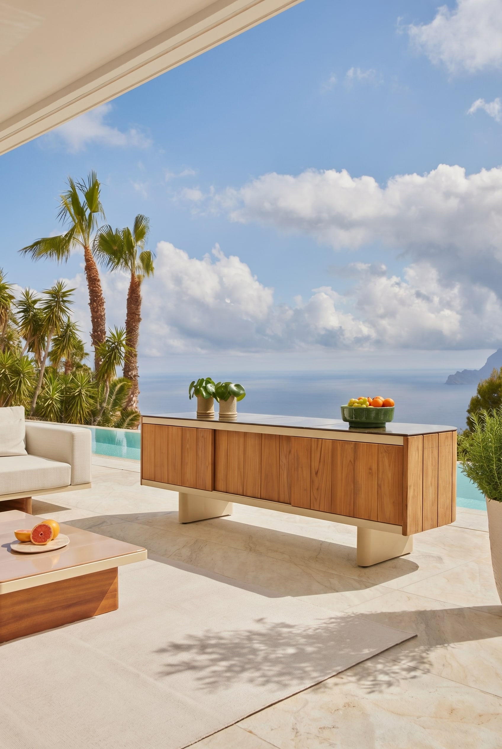 Sideboard resistente alle intemperie per esterni in legno pregiato Sideboard resistente alle intemperie per esterni in legno pregiato