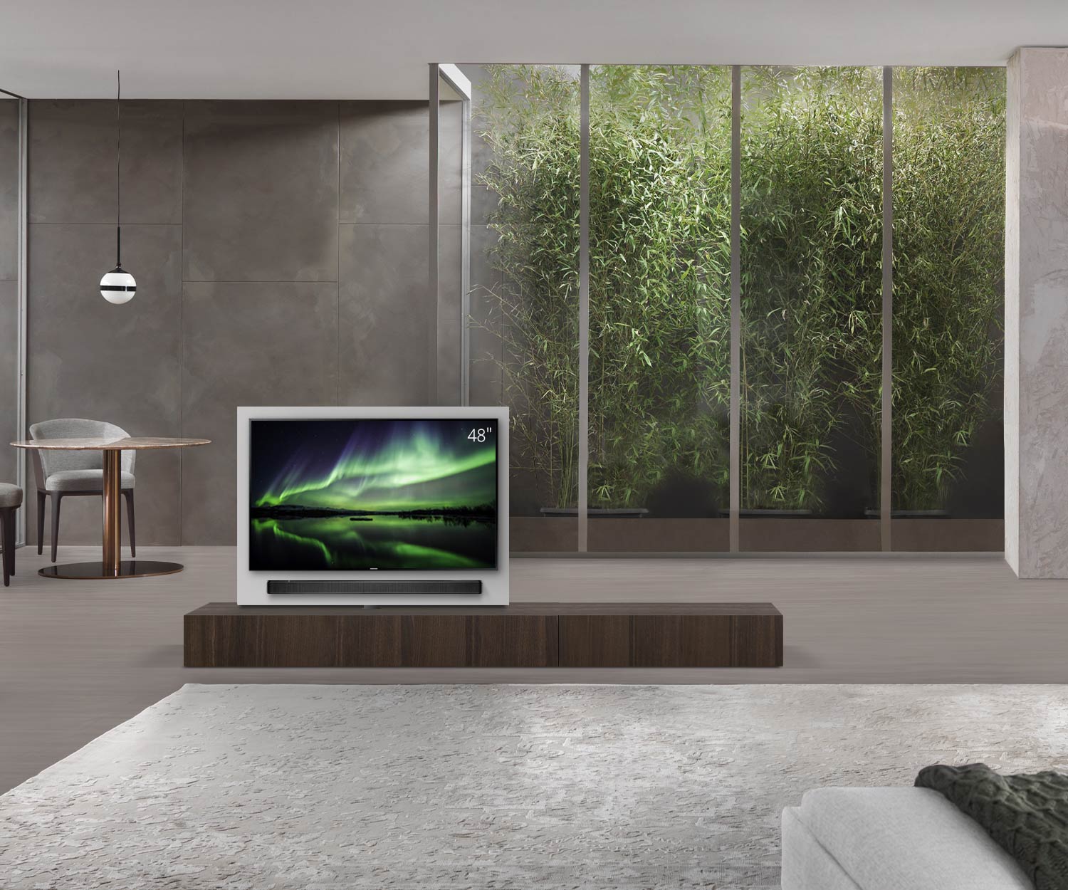 Livitalia Divisorio basso Roto design con pannello TV orientabile L150 50 H25 P47 EiBr B90re oBox