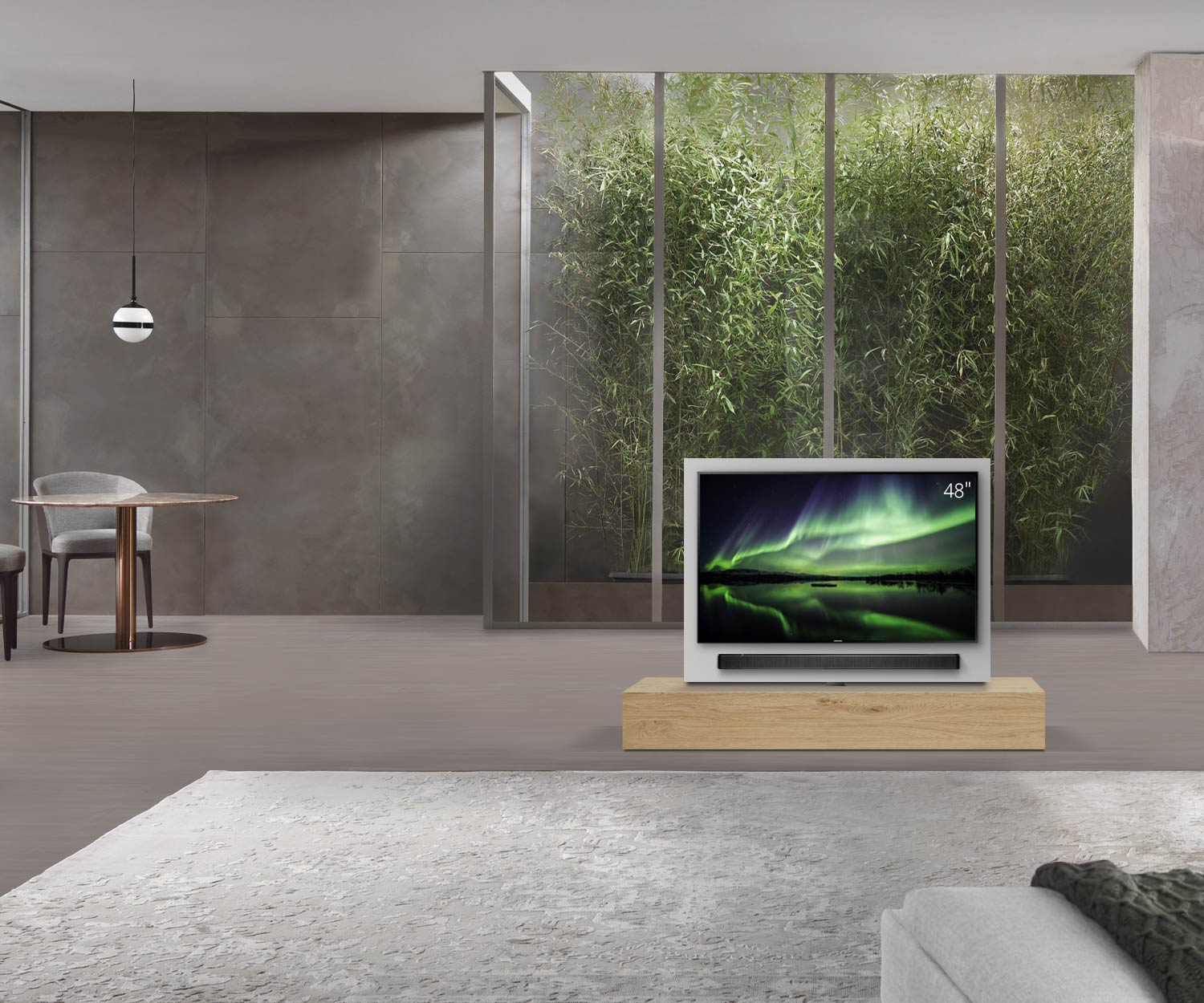 Livitalia Divisorio basso Roto design con pannello TV orientabile L150 50 H25 P56 EiHe senza oBox Livitalia Divisorio basso Roto design con pannello TV orientabile L150 50 H25 P56 EiHe senza oBox