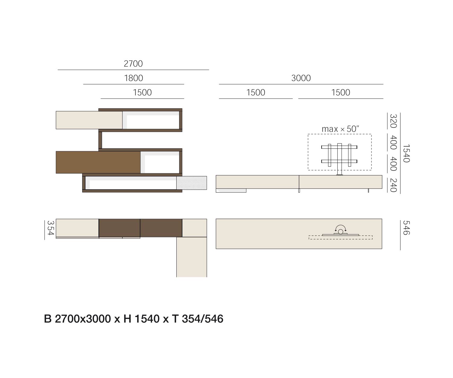 Livitalia Pensile angolare di design C29A Schizzo Dimensioni Dimensioni Specifiche di misura