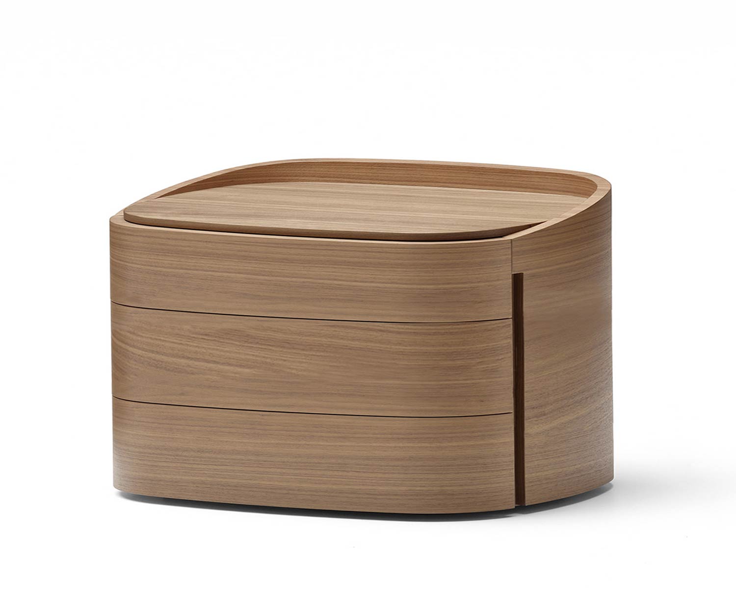 Cassettiera rotonda di design di Livitalia in impiallacciatura di noce Cassettiera rotonda di design di Livitalia in impiallacciatura di noce