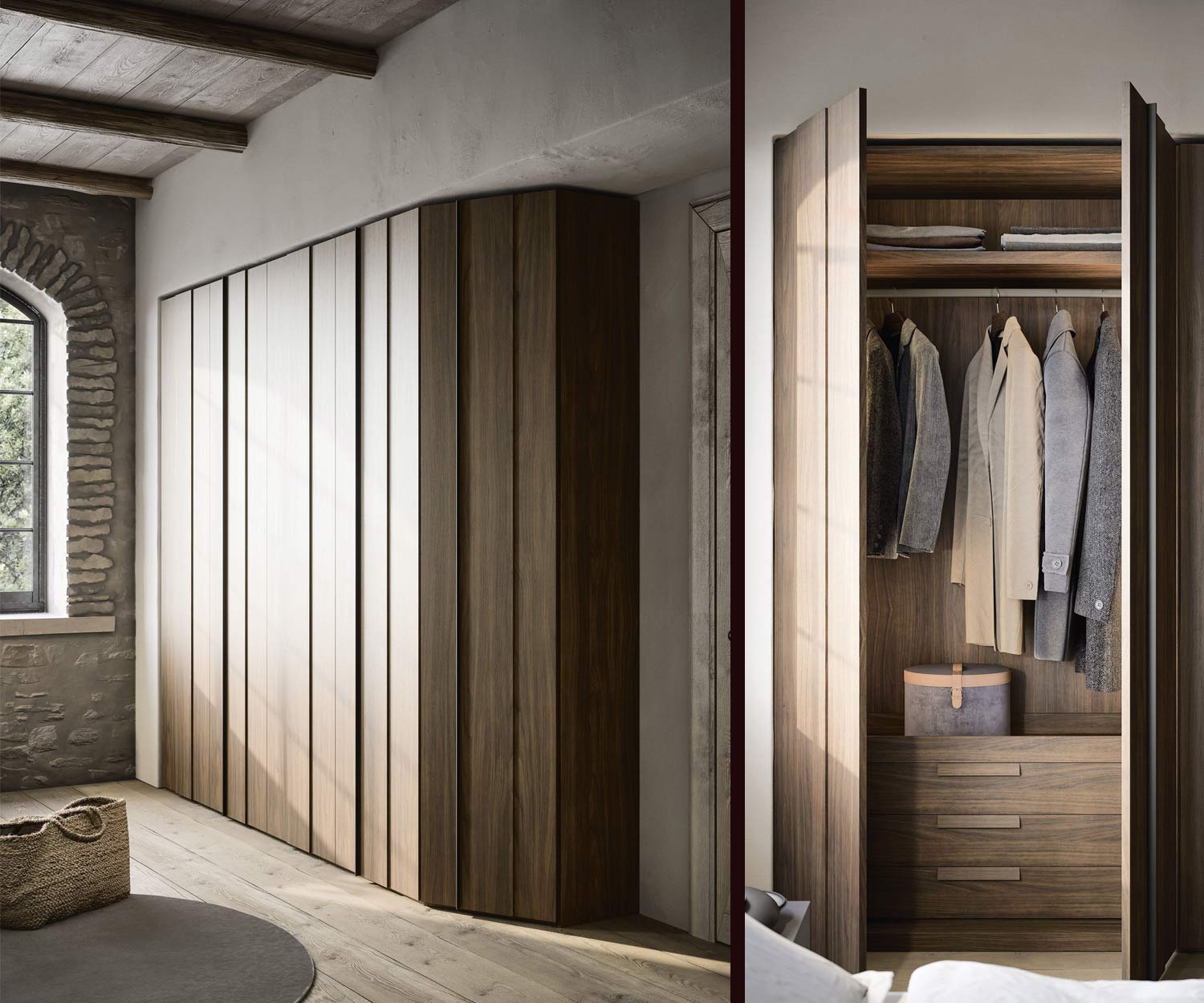 Armadio in legno YNCA Novamobili con modulo angolare Armadio in legno YNCA Novamobili con modulo angolare