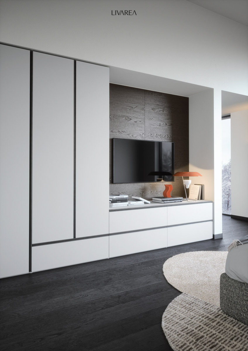 Armadio multiuso bianco con nicchia per televisore Armadio multiuso bianco con nicchia per televisore