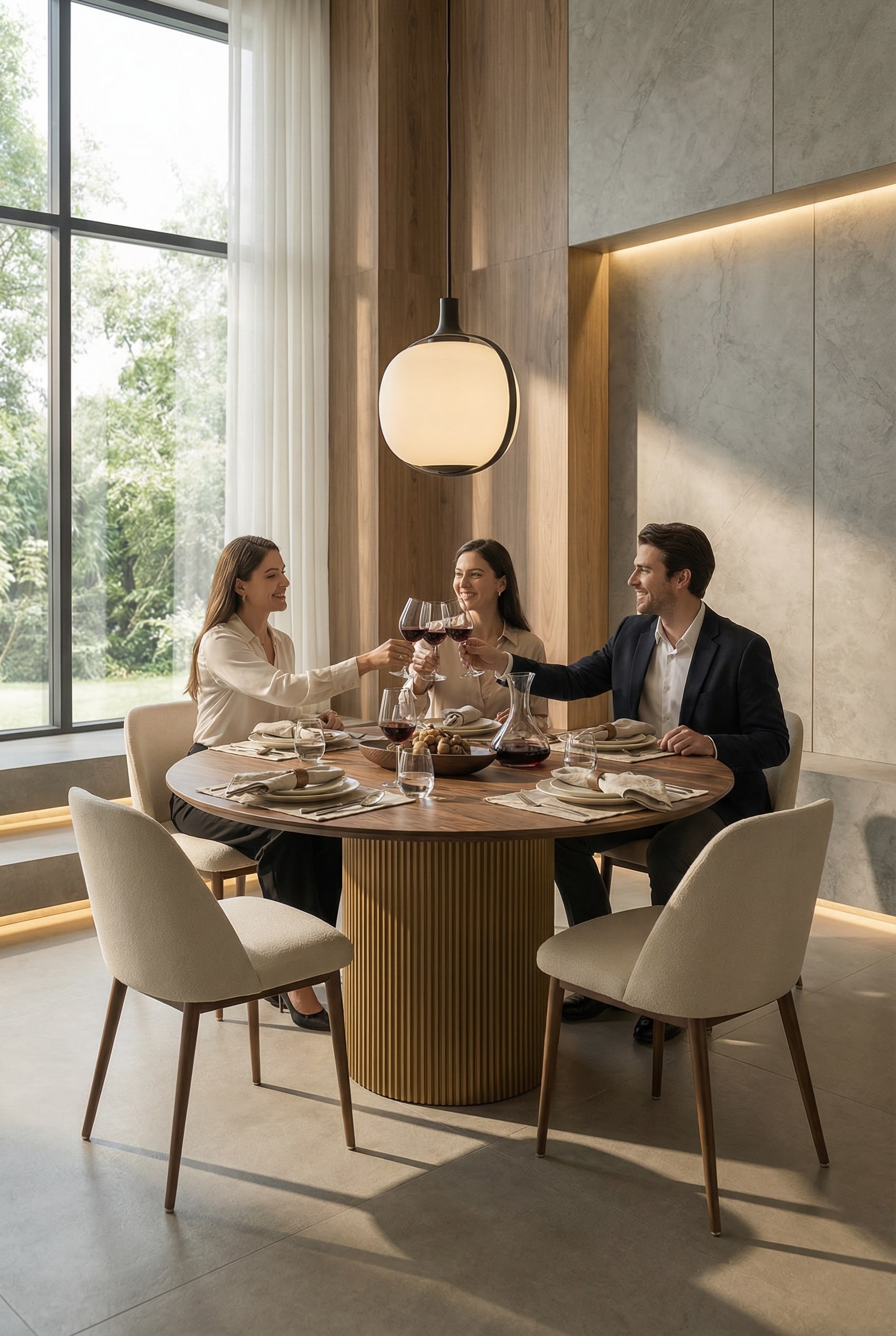 Tavolo rotondo al2 dakry br 001 con base scanalata distintiva