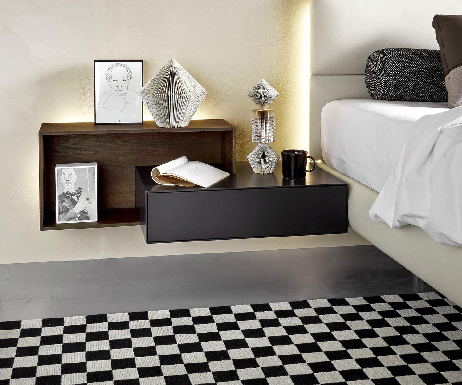 Comodino moderno Livitalia Design per letto a molle, singolo sospeso Comodino moderno Livitalia Design per letto a molle, singolo sospeso