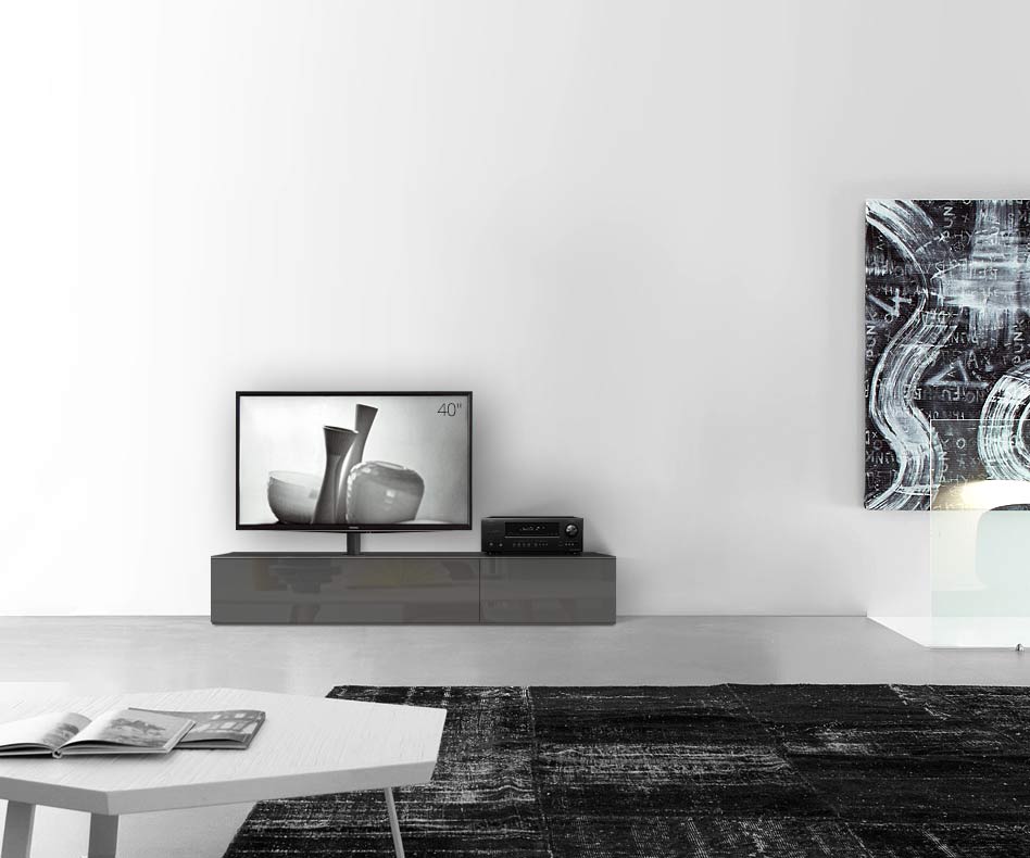 Configuratore di lavagna design con porta TV larghezza 180 33,5 45 sinistra grigio scuro lucido Configuratore di lavagna design con porta TV larghezza 180 33,5 45 sinistra grigio scuro lucido