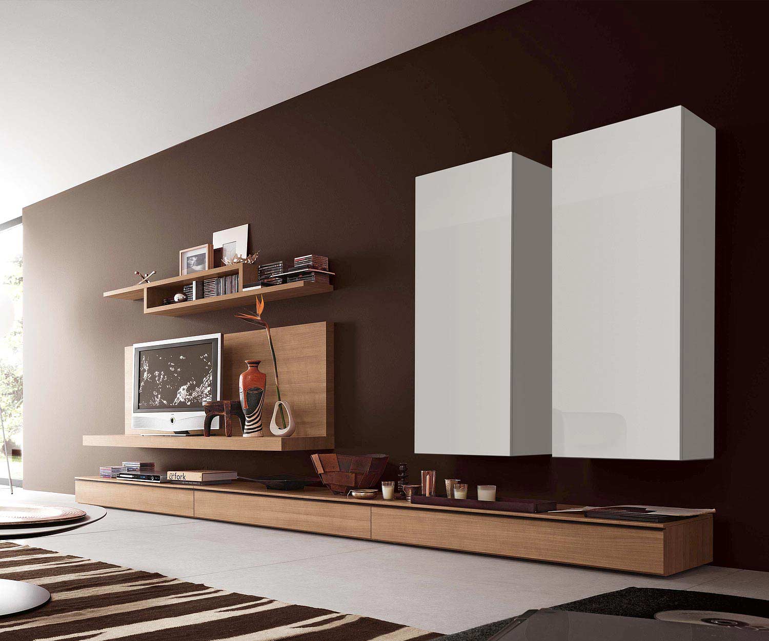 Parete attrezzata di design per soggiorno di alta qualità, bianco lucido Parete attrezzata di design per soggiorno di alta qualità, bianco lucido