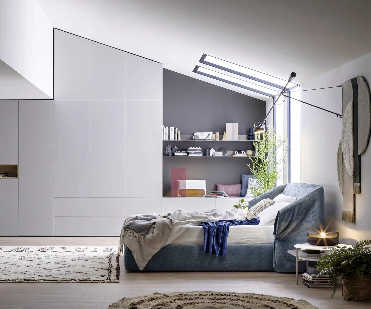 Esclusivo Novamobili Letto imbottito Nascondi tessuto grigio in camera da letto