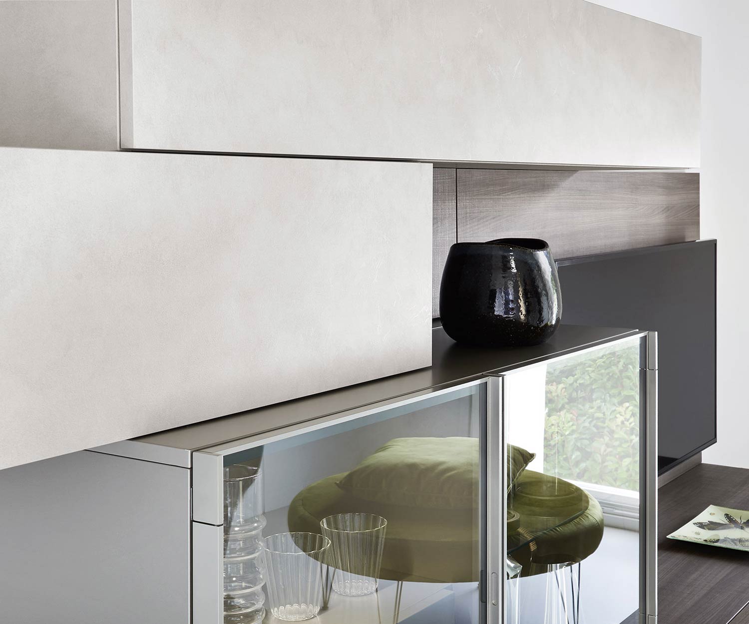 Moderno Livitalia Parete attrezzata di design C35 Dettaglio vetrina effetto cemento Moderno Livitalia Parete attrezzata di design C35 Dettaglio vetrina effetto cemento