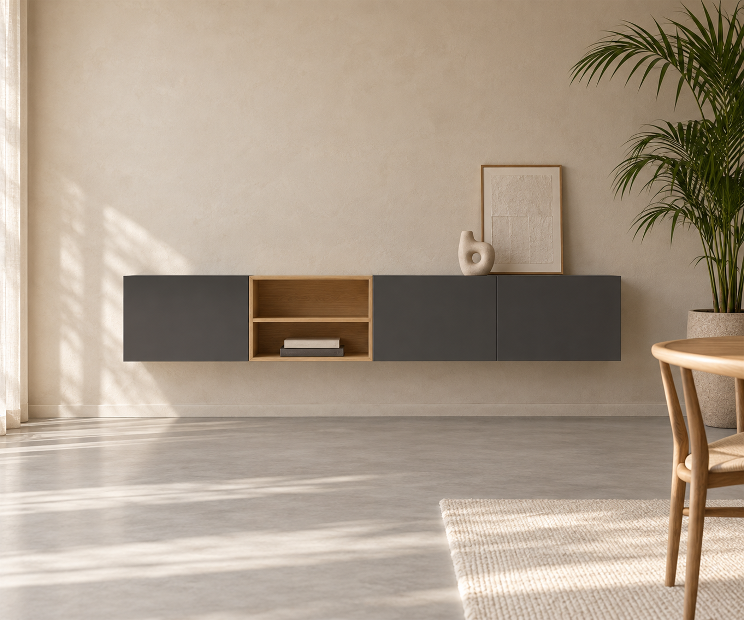 Livitalia Box 18 Madia sospesa 240 cm – Grigio scuro opaco + Rovere chiaro