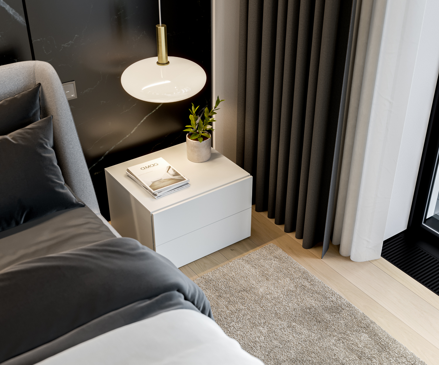 Comodino design bianco senza maniglie 2 cassetti Comodino design bianco senza maniglie 2 cassetti