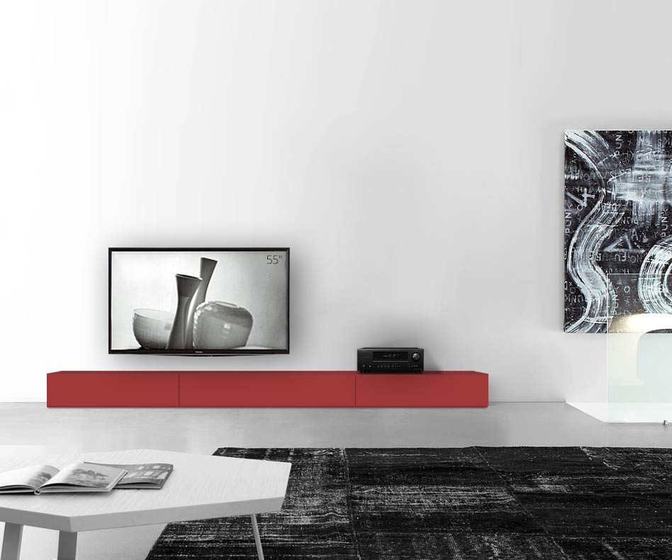 /Basamento basso di design W300 H27 rosso opaco /Basamento basso di design W300 H27 rosso opaco