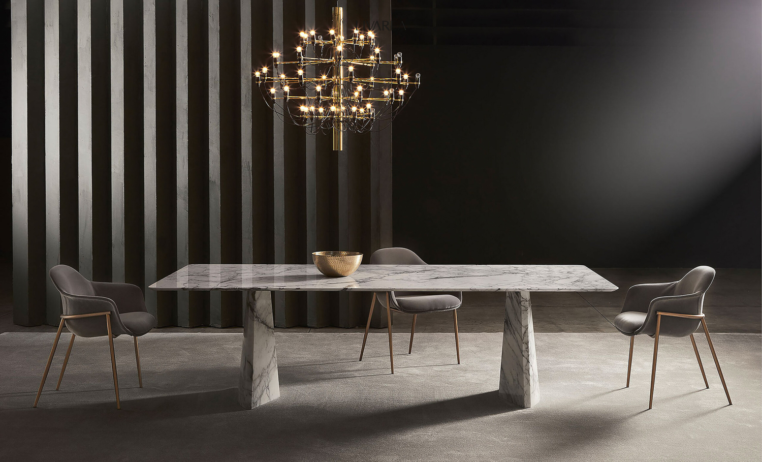 Lusso tavolo da pranzo in marmo rettangolare per sala da pranzo su 2 gambe Lusso tavolo da pranzo in marmo rettangolare per sala da pranzo su 2 gambe